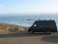 The van parked on coast in Cambria