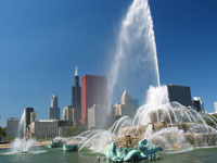 Buckingham Fountain with the Sears Tower in the background