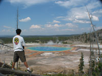 The view of Grand Prismatic Spring from a little hill in the back of it.